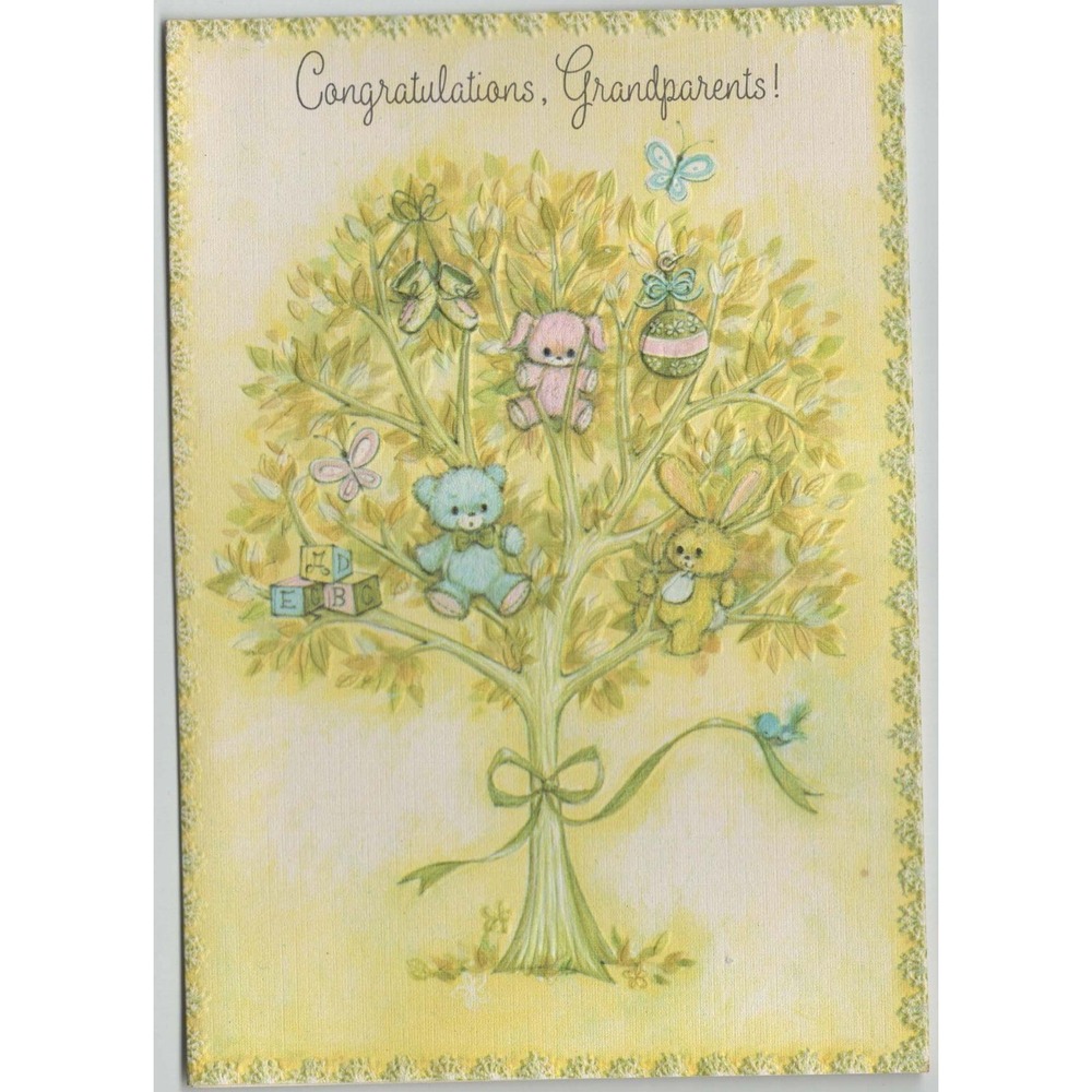 Vintage Hallmark Congratulations Grandparents New Baby Card Family Tree Signed